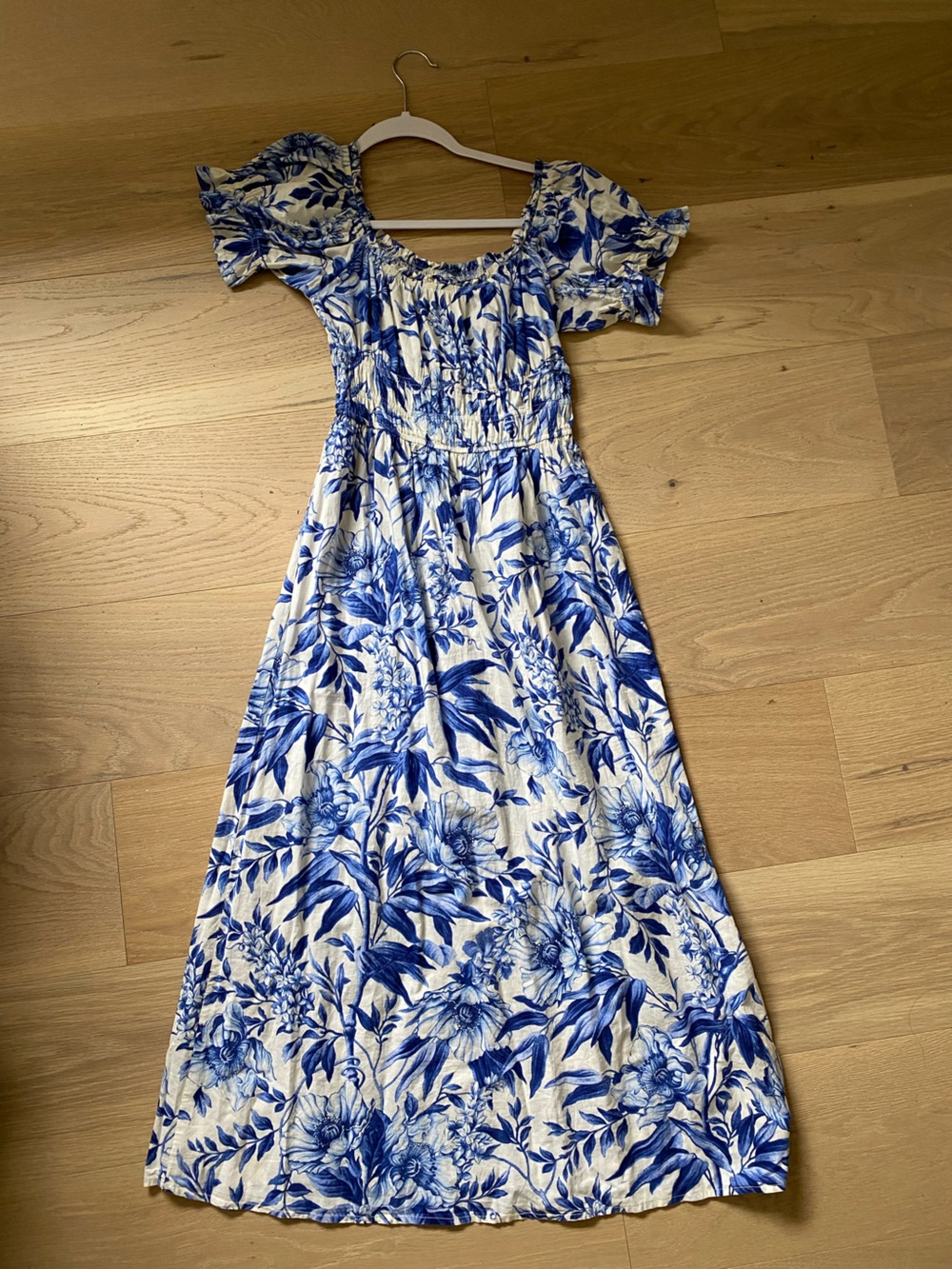 H&M Blue and White Floral Smocked Maxi